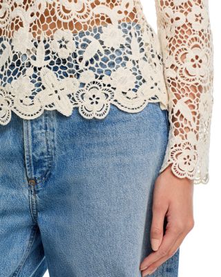 Crochet Boat Neck Bell Sleeve Top - Exclusive