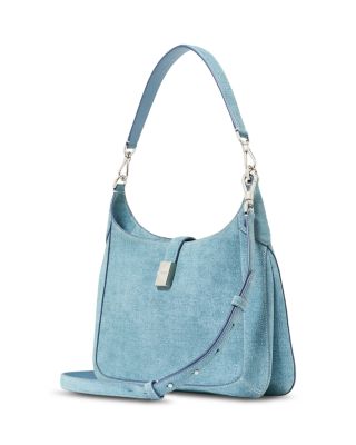 Deco Denim Print Suede Hobo Bag
