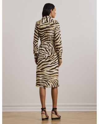 Petites Zebra Print Tie Front Crepe Shirtdress