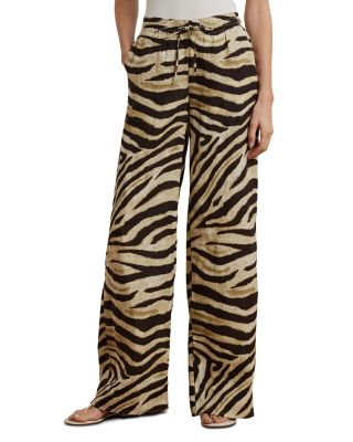 Zebra Print Linen Wide Leg Pant