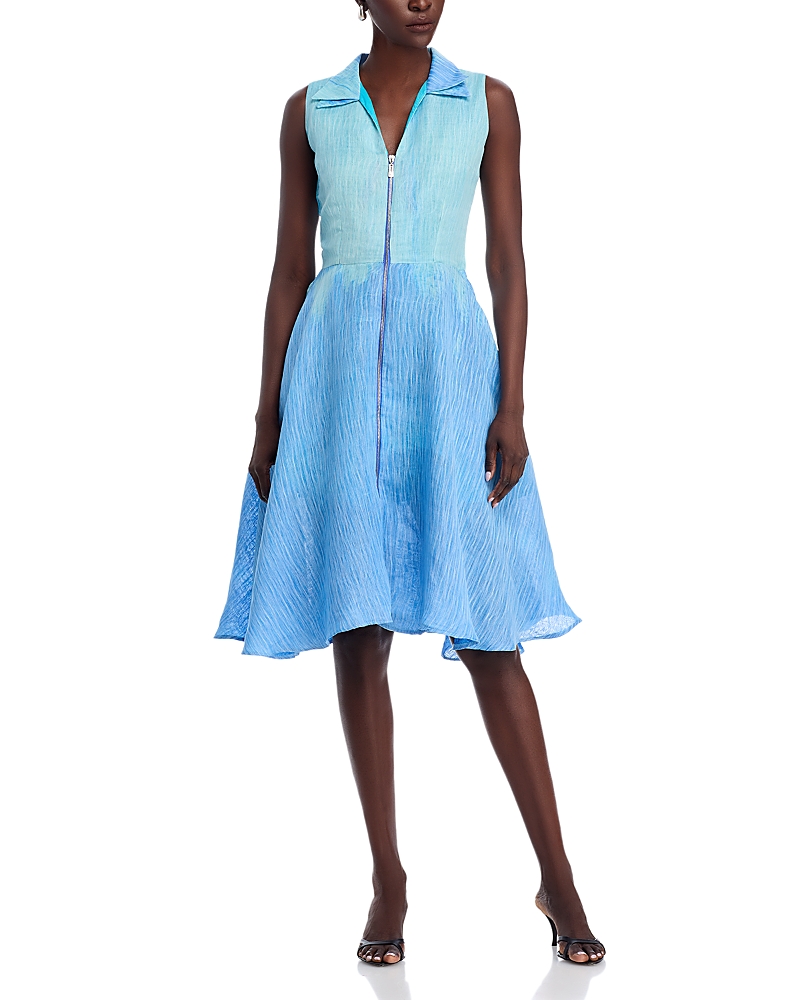 Kahindo Double Layer Threaded Ombre Organza Dress In Blue