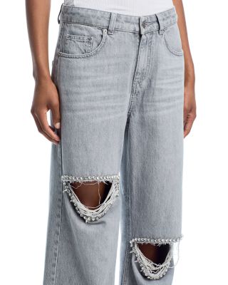 High Rise Wide Leg Jeans in Light Grey