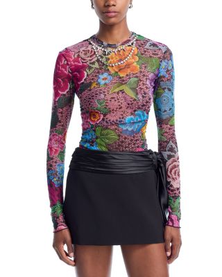 AREA - Crystal Embellished Tulle Top