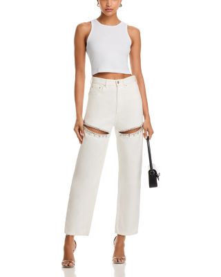 Crystal Slit Jeans in White