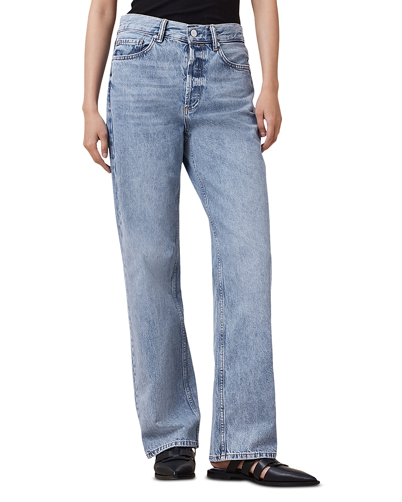 Shop Allsaints Brooklyn High Rise Straight Jeans In Mid Indigo