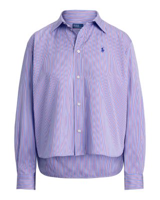 Cropped Boxy Fit Striped Cotton Shirt