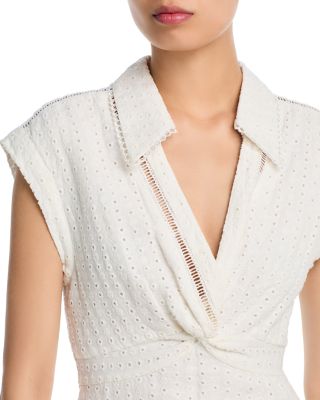 Mila Eyelet Deep V Neck Dress