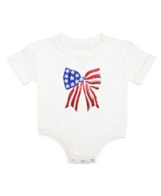 Patriotic Sequin Bow Patch Short Sleeve Romper - Baby