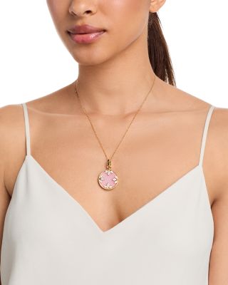 18K Yellow Gold Venetian Princess Medallion Pink Opal & Diamond Pendant Necklace, 15-17"