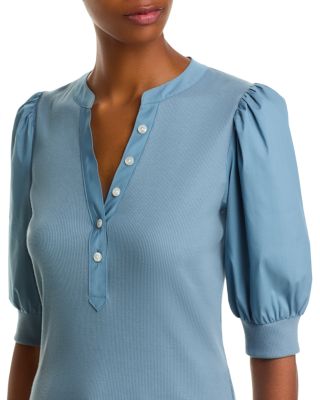 Coralee Mixed Media Puff Sleeve Top