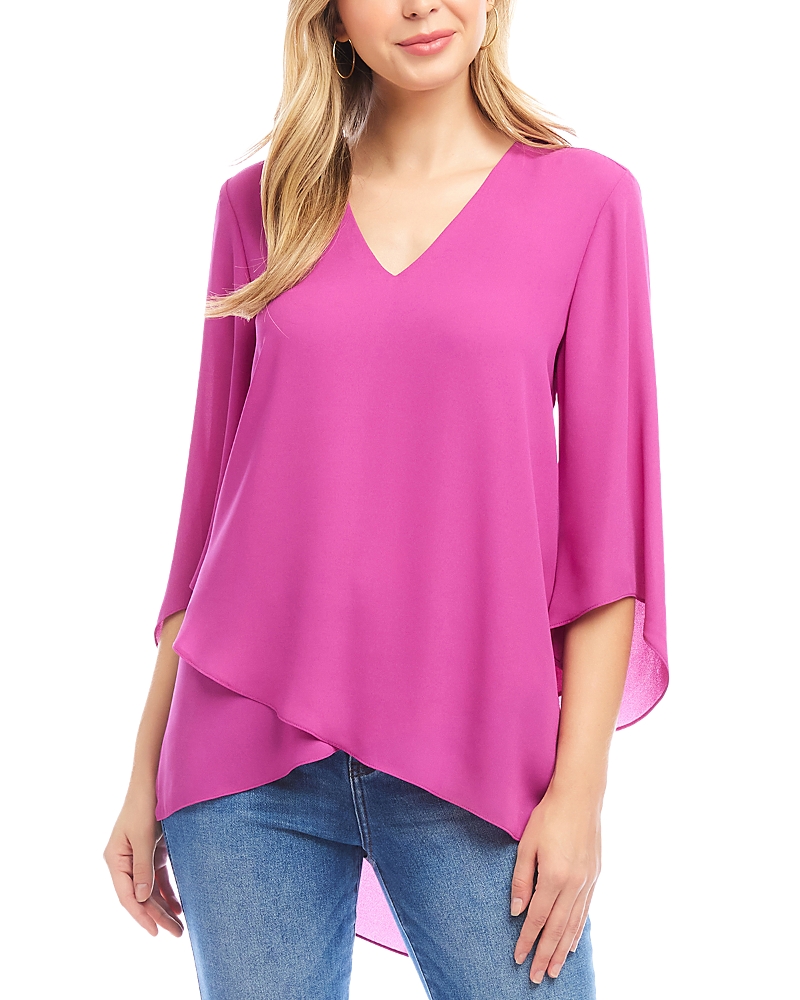 Karen Kane Crossover Hem Asymmetric Top In Pink