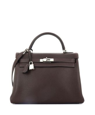 Pre-Owned HERMÈS - Kelly 32 Handbag Brown Clemence with Palladium Hardware