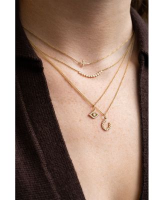 14K Yellow Gold Diamond Cross Pendant Necklace, 18"