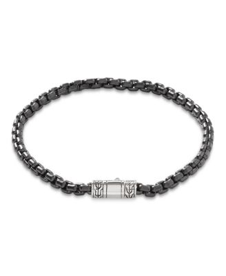 Sterling Silver Black Box Chain Bracelet, 4mm