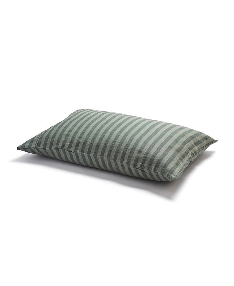 Piglet In Bed Pembroke Stripe Linen Pillowcase Pair, Standard In Green