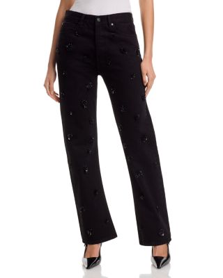 The Embellished Vertical High Rise Jeans in Black