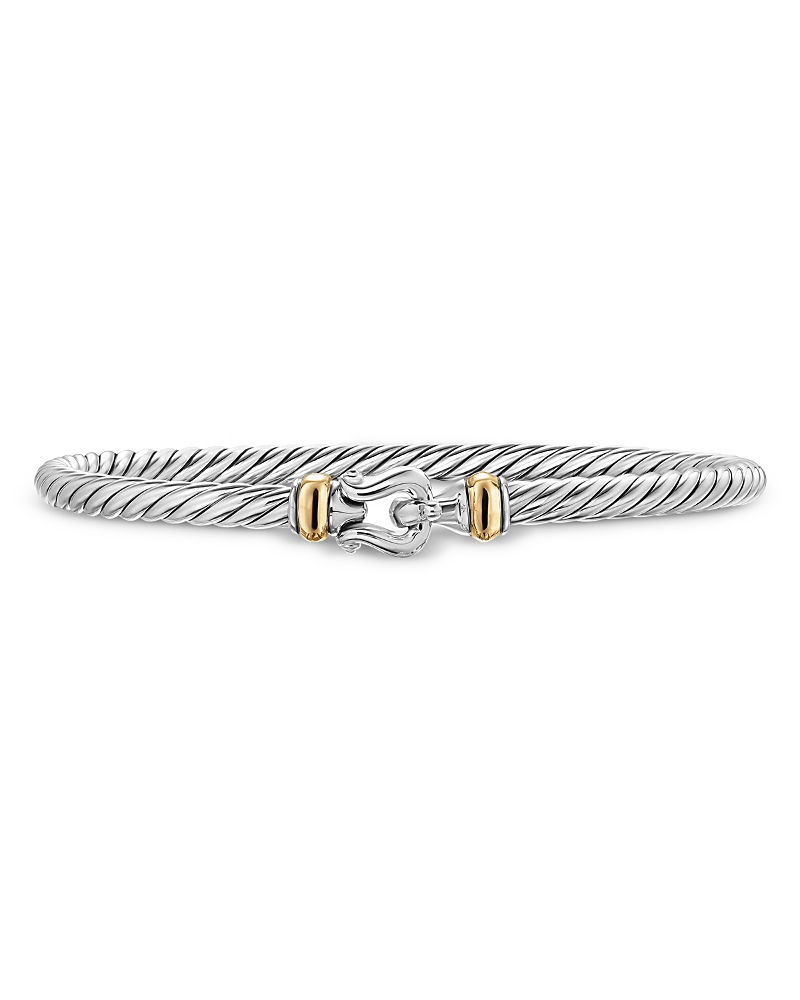 Cable Flex Buckle Bracelet in Sterling Silver with 14K Yellow Gold, 4mm
