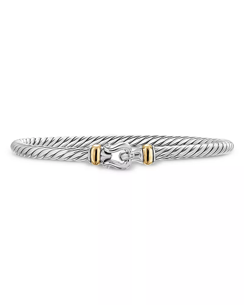 Cable Flex Buckle Bracelet in Sterling Silver with 14K Yellow Gold, 4mm