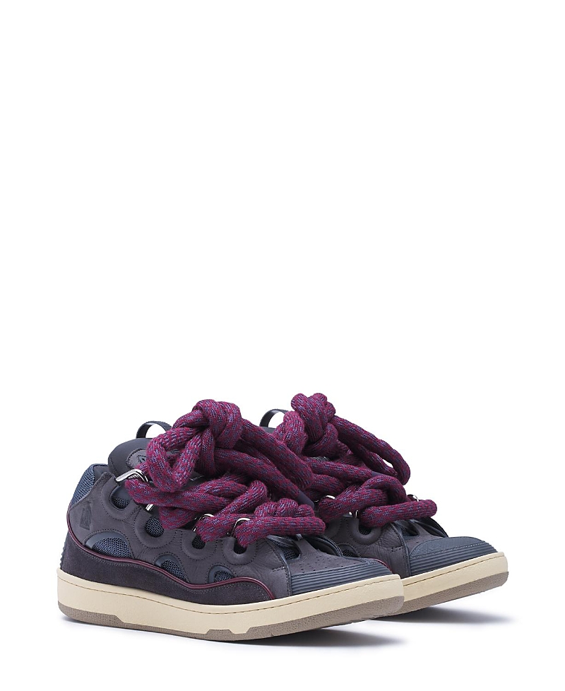 Lanvin Men's Curb Sneakers in Leather with Snake Laces