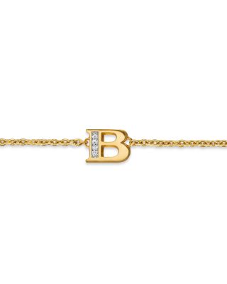 Petite Pav&eacute; Initial Chain Bracelet in 18K Yellow Gold with Diamond