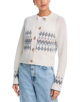 100% Cashmere Fair isle Brush Crewneck Cardigan - Exclusive
