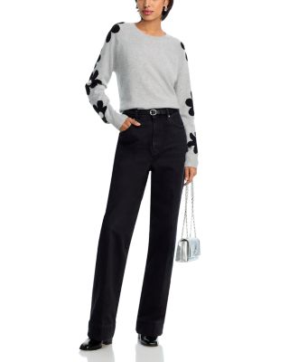 100% Cashmere Floral Sleeve Sweater - Exclusive