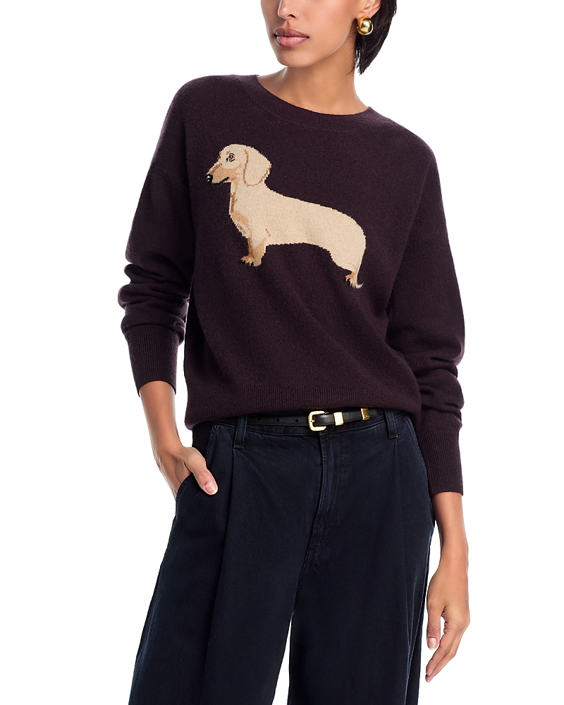 Aqua Dachshund Dog Intarsia Cashmere Sweater - Exclusive