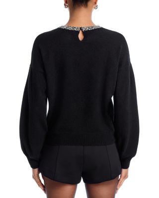 100% Cashmere Crystal Trim Crewneck Sweater - Exclusive
