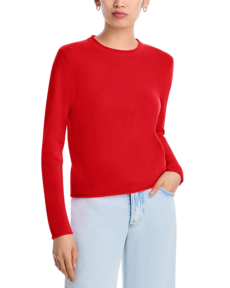 Aqua Rolled Edge Cashmere Sweater - Exclusive In White