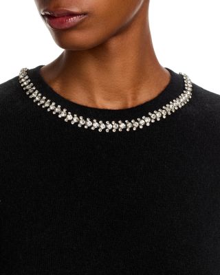 100% Cashmere Crystal Trim Short Sleeve Sweater - Exclusive