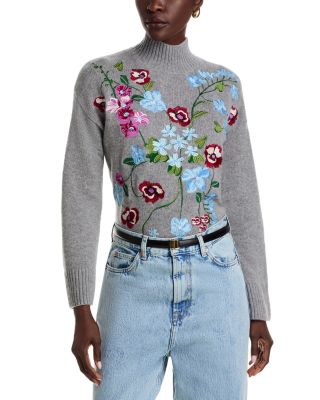 100% Cashmere Garden Floral Mock Neck Sweater - Exclusive