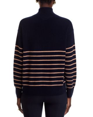 100% Cashmere Mock Neck Quarter Zip Striped Sweater - Exclusive