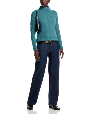100% Cashmere Mock Neck Cable Sweater - Exclusive
