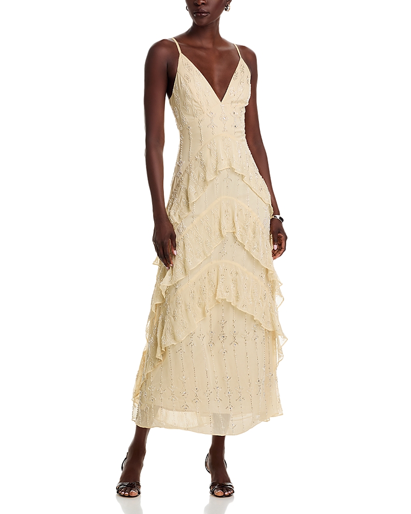 Aqua X Ava Phillippe Embellished V Neck Cami Gown - Exclusive In Yellow