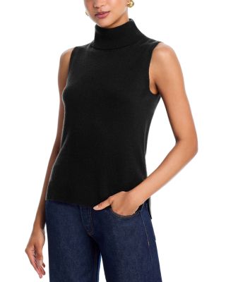 100% Cashmere Split Hem Turtleneck Tank - Exclusive