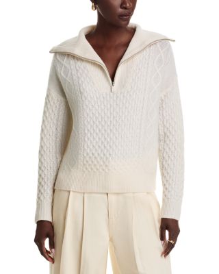 100% Cashmere Quarter Zip Cable Knit Sweater - Exclusive