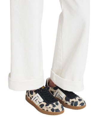 Women's Swan Leopard Print Suede Leather Trainers