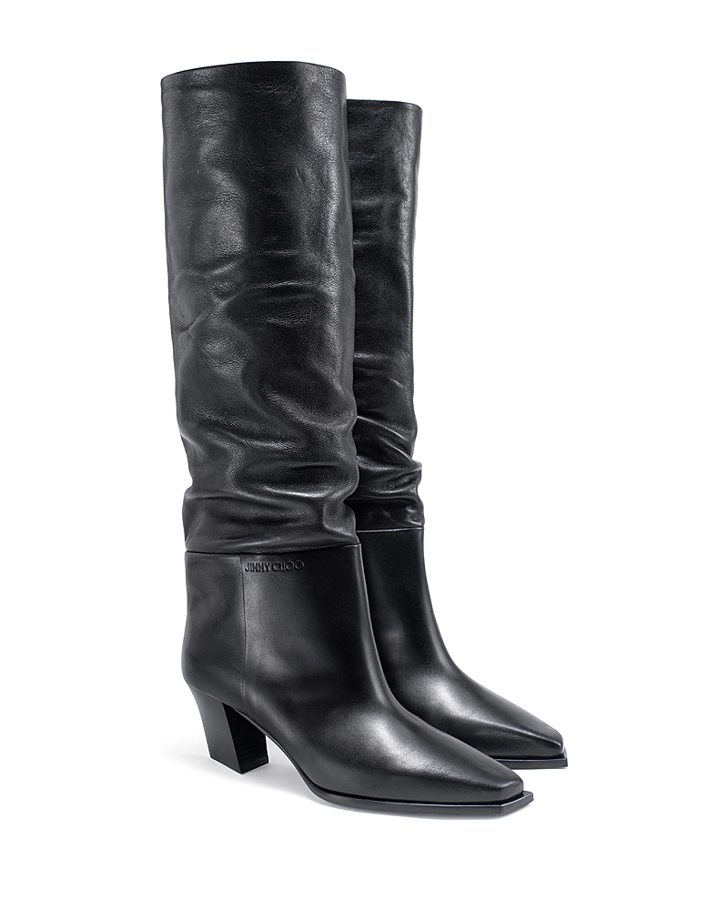 Jimmy Choo Hart 60 Slouch Leather Knee-high Boots In Black
