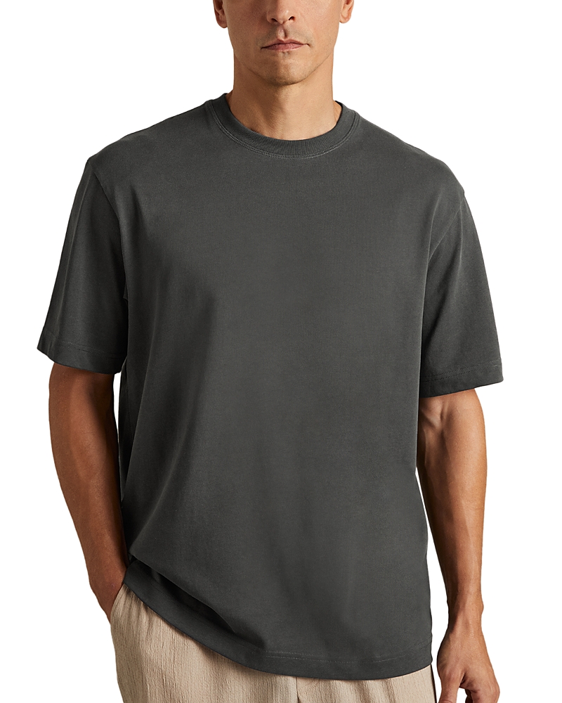 Reiss Washed Black Cotton Oversized Garment-dyed T-shirt