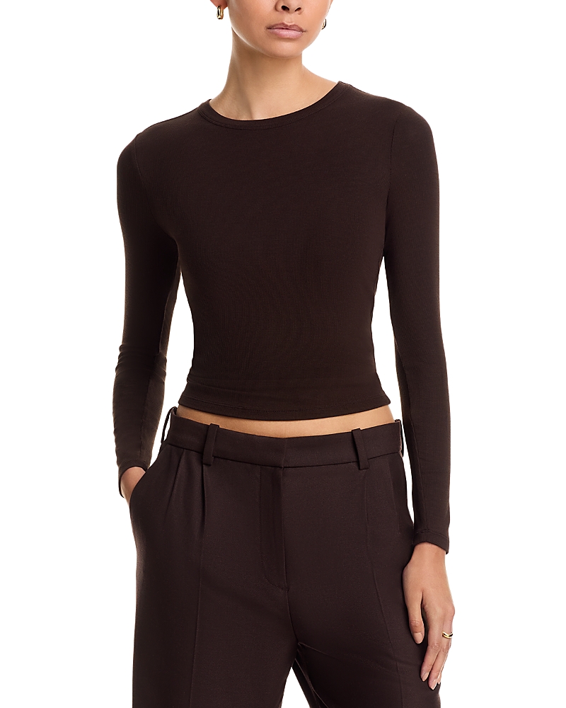 Frame The Long Sleeve Rib Tee In Brown
