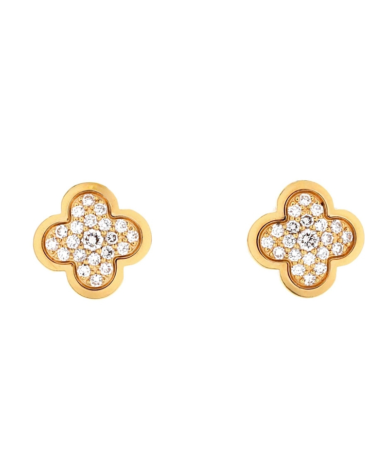 Pre-owned Pre-owned Van Cleef & Arpels Van Cleef & Arpels Pure Alhambra Stud Earrings 18k Gold With Diamonds