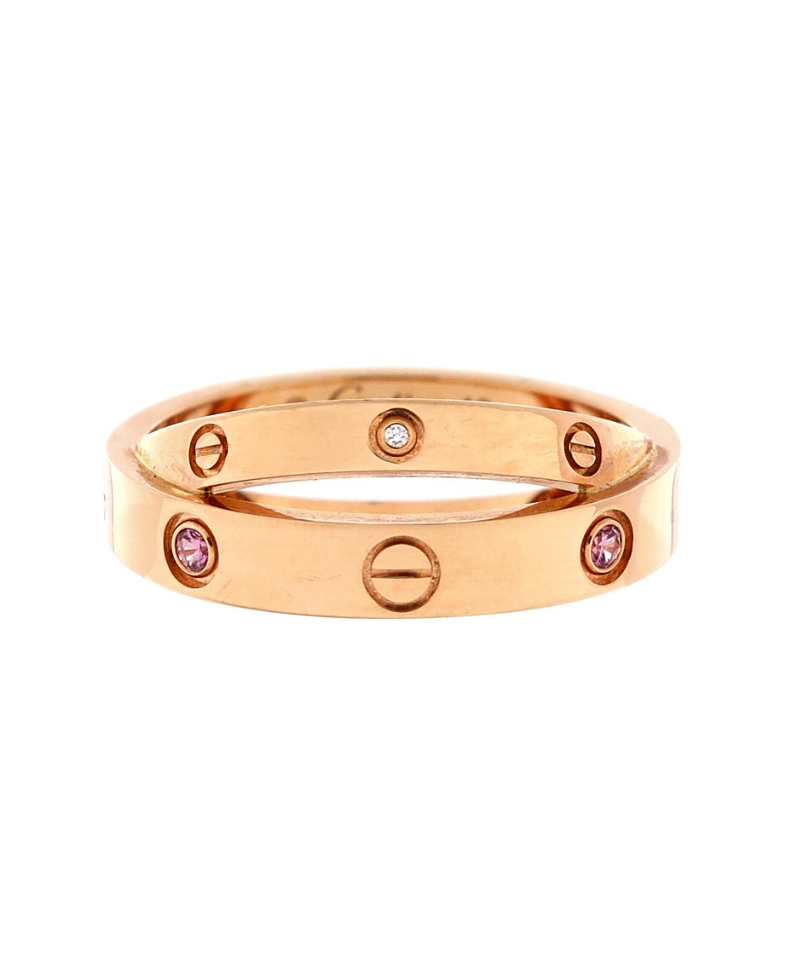 Pre-owned Pre-owned Cartier Cartier Love Double Ring 18k Rose Gold With Pink Sapphires And Diamonds