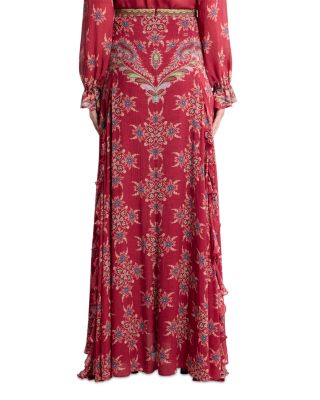 Printed Ruffle Front Maxi Skirt