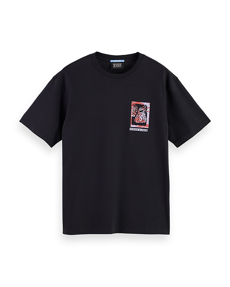 Scotch & Soda Relaxed Fit Graphic Logo Tee In Black