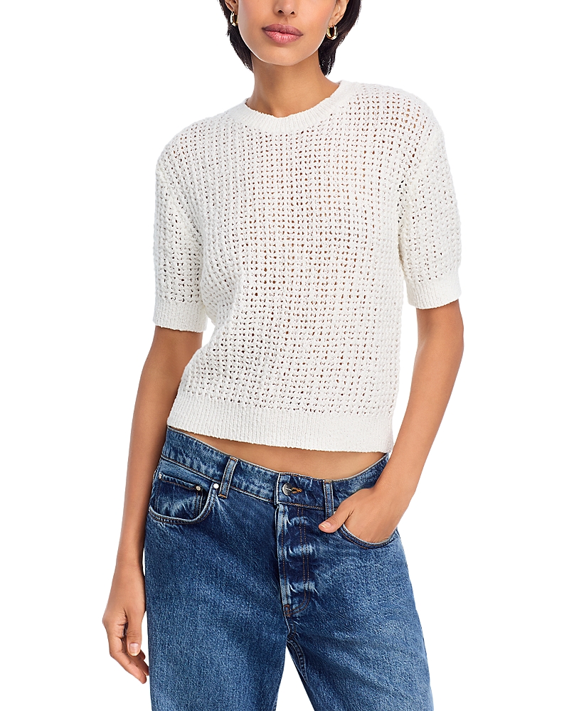 Shop Aqua Open Knit Crochet Short Sleeve Sweater - Exclusive