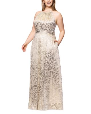 Long Crinkle Foil Floral Gown