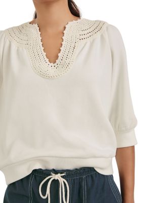 Mariposa Crochet Trim Split Neck Top