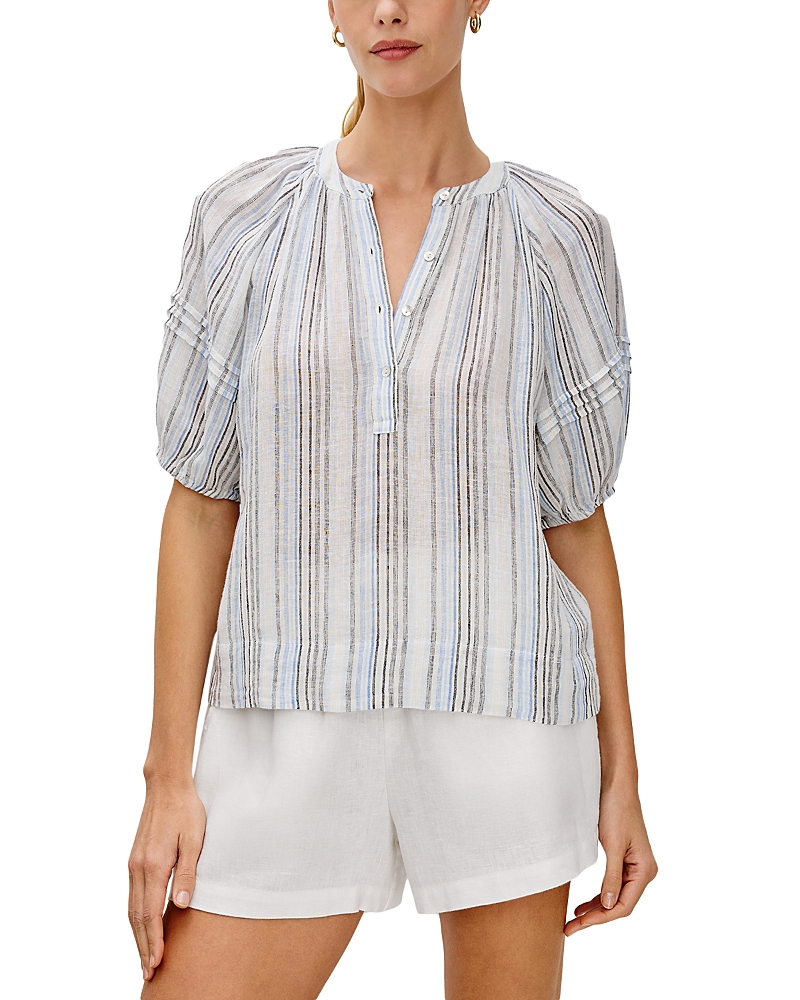 Rails Shoshanna Stripe Puff Sleeve Linen Blend Top In White