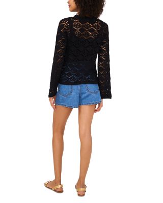 Pointelle V Neck Long Sleeve Cardigan 