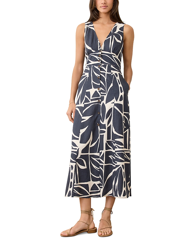 Marine Layer Camila Printed Sleeveless Hemp Blend Maxi Dress In Black